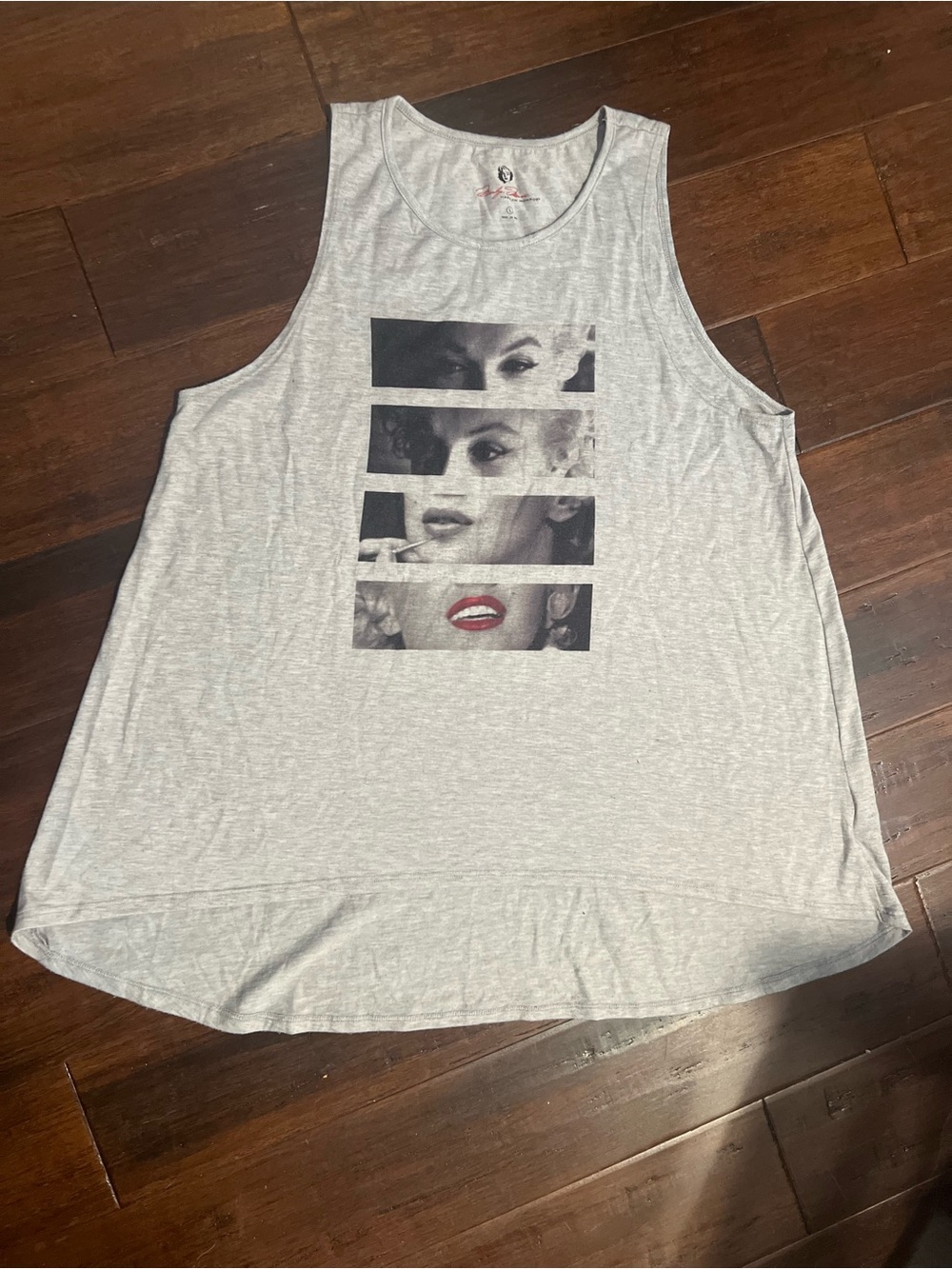 Marilyn Monroe Gray Graphic Panel Tank with Red Lip Detail oversized